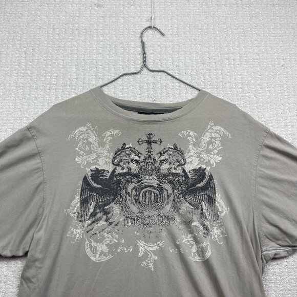 Y2K Burnside Men Shirt L Grey Affliction Goth Grunge Cross Wings Skater - Picture 2 of 15